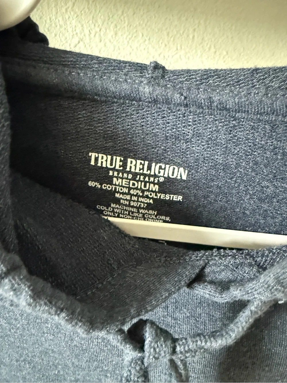 True Religion Navy Pullover Hoodie with White Logo